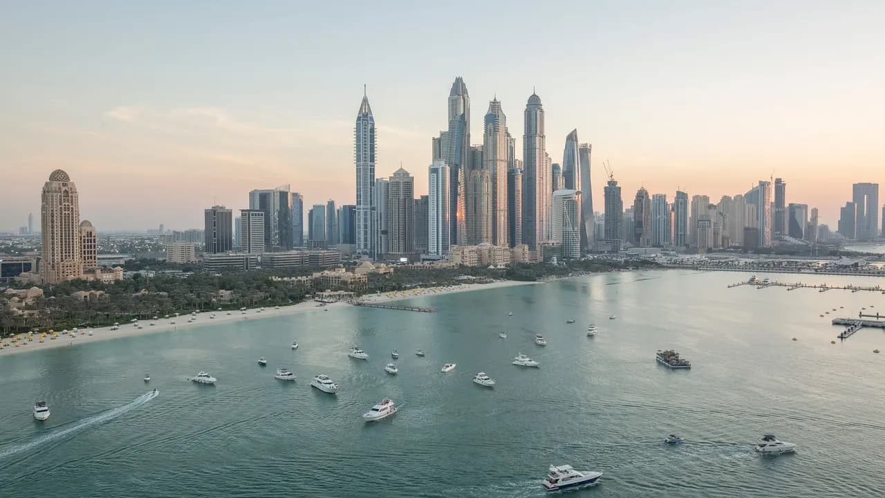 The Dubai Marina skyline at dusk