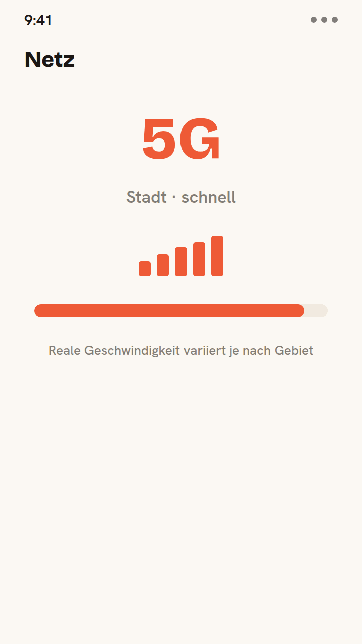 Animation, die die Netzgeschwindigkeit einer Reise-eSIM gegenüberstellt: volles 5G mit schnellen Balken in der Stadt, das auf dem Land auf stabiles 4G mit niedrigerer Geschwindigkeitsanzeige zurückgeht.