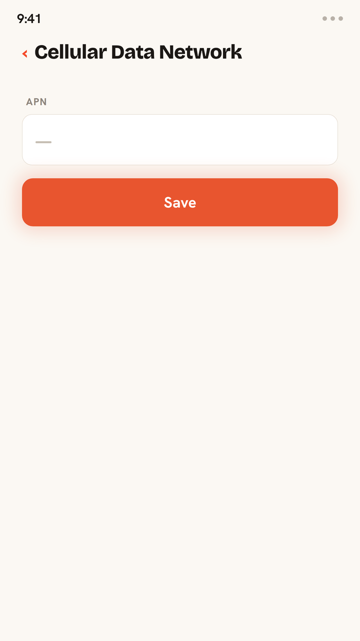 Animation of setting the APN on a travel eSIM: type the APN value into the field, tap Save, and the signal bars come up as the phone connects.