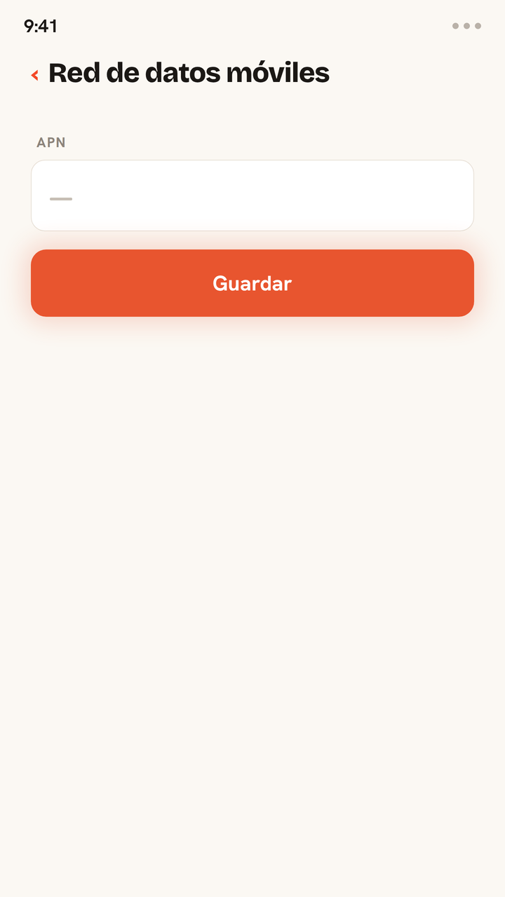 Animación para configurar el APN en una eSIM de viaje: escribe el valor del APN en el campo, toca Guardar y aparecen las barras de señal a medida que el teléfono se conecta.