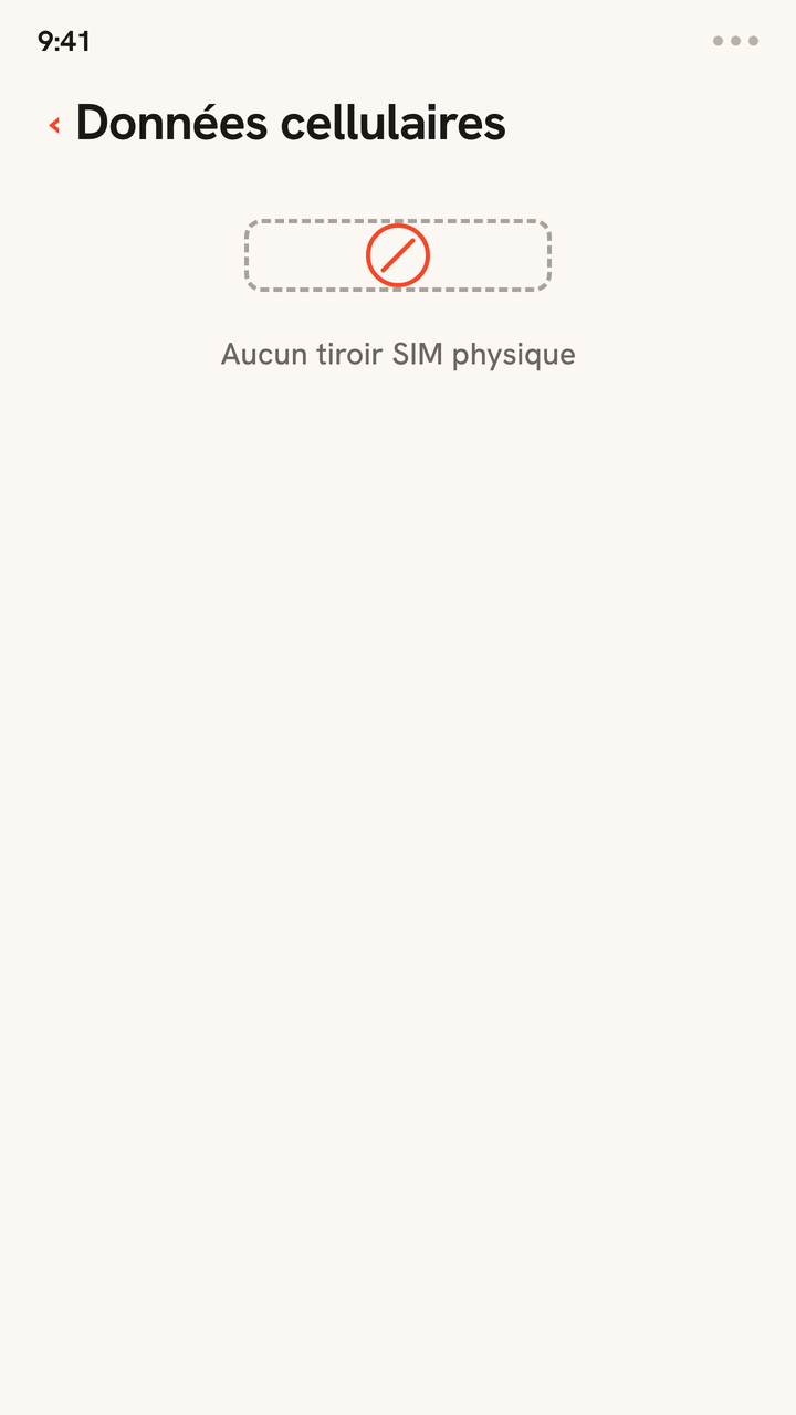 Animation montrant un iPhone uniquement eSIM sans tiroir SIM physique, puis une liste de forfaits cellulaires contenant deux profils eSIM à la fois : ta ligne principale et Zwitchy Travel.