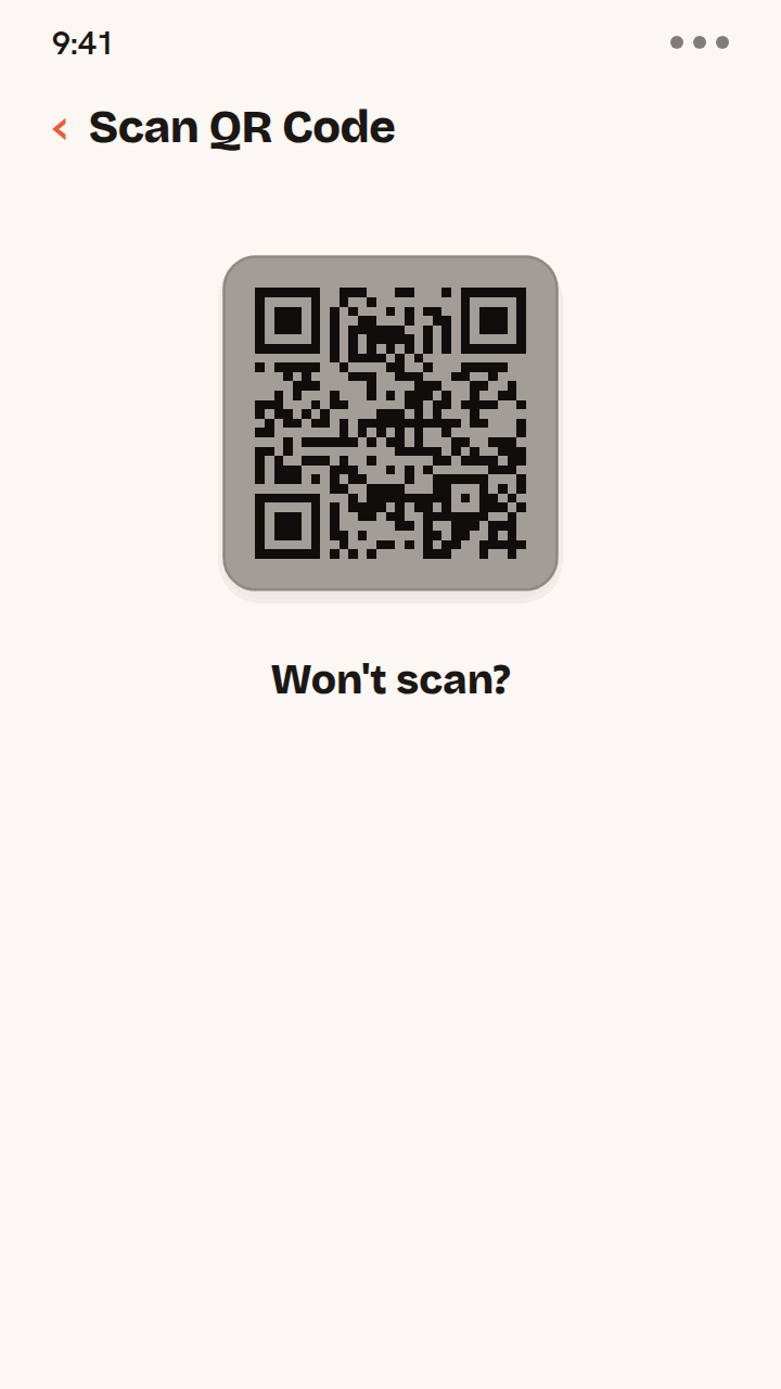 Zwitchy eSIM QR 코드가 스캔되지 않을 때의 해결 방법 애니메이션. 화면 밝기를 최대로 올리고, 다른 화면에서 코드를 더 크게 띄우고, 그래도 안 되면 정보를 직접 입력해요.
