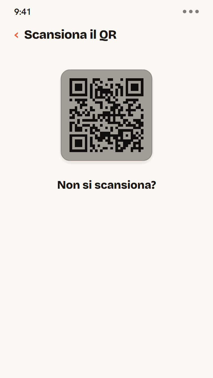 Animazione con le soluzioni per un codice QR eSIM Zwitchy che non si scansiona: porta la luminosità dello schermo al massimo, apri il codice più grande su un secondo schermo e, se ancora non si scansiona, inserisci i dati manualmente.