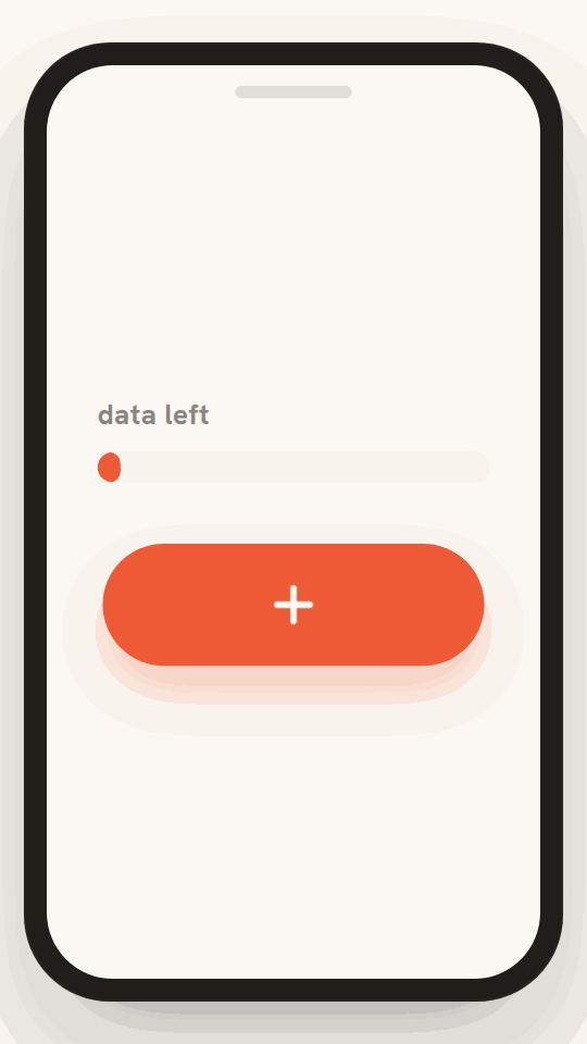 Animation of topping up a travel eSIM in two taps: a nearly empty data bar refills and turns green with a checkmark, on the same eSIM.