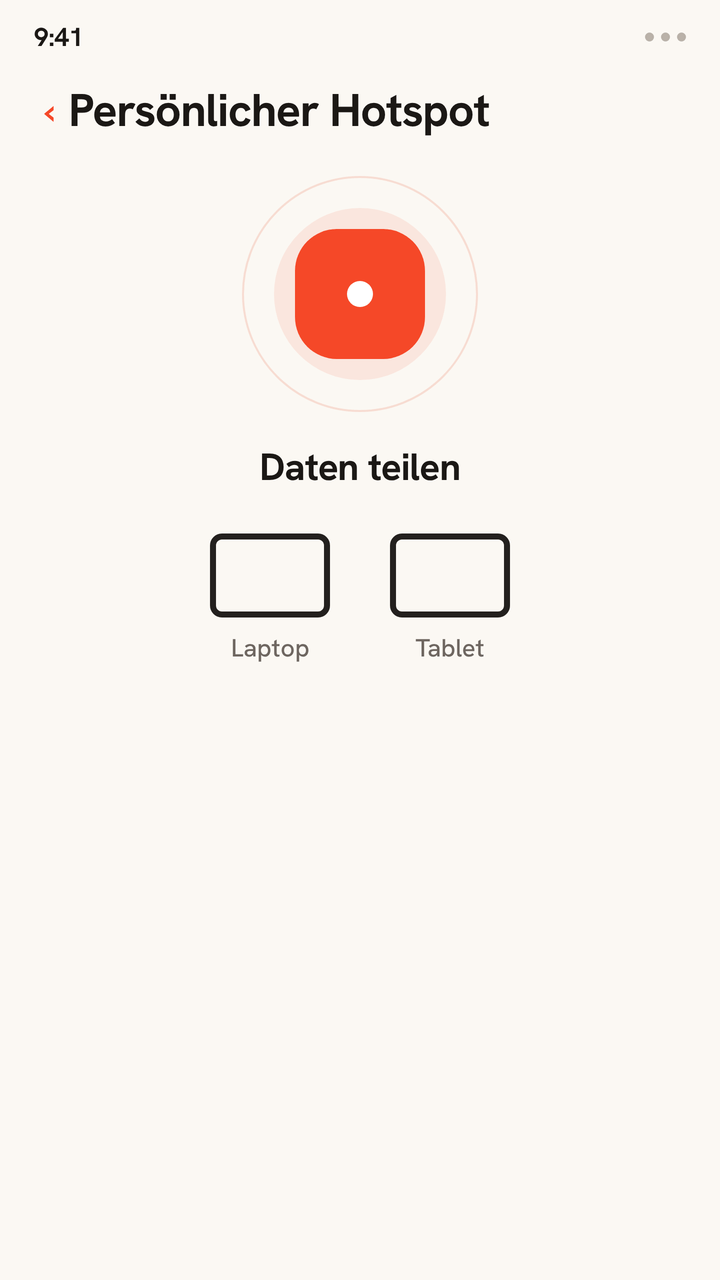 Animation, in der der persönliche Hotspot eines Handys seine Zwitchy-Datenverbindung an einen Laptop und ein Tablet sendet, die sich nacheinander verbinden. Die Daten einer eSIM werden auf mehrere Geräte geteilt.