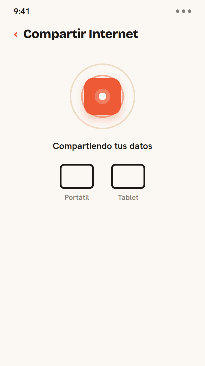 Animación en la que el Compartir Internet de un teléfono transmite su conexión de datos de Zwitchy a un portátil y una tablet, que se conectan por turno, compartiendo los datos de una eSIM entre dispositivos.