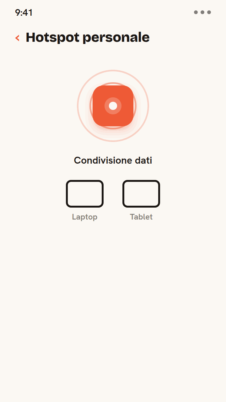 Animazione in cui l'hotspot personale di un telefono trasmette la connessione dati Zwitchy a un laptop e a un tablet, che si collegano a turno, condividendo i dati di una eSIM tra dispositivi.