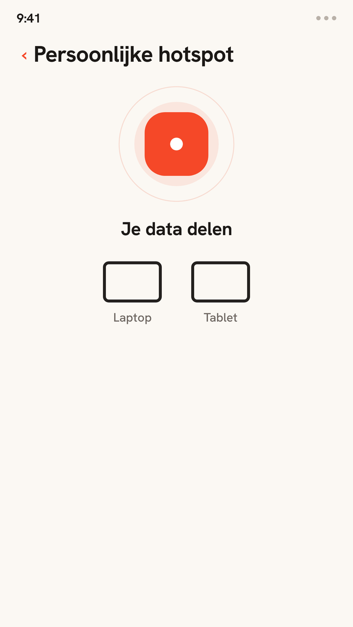 Animatie van een telefoon die via Persoonlijke hotspot zijn Zwitchy-verbinding deelt met een laptop en een tablet, die er allebei verbinding mee maken: de data van één eSIM verdeeld over meerdere toestellen.