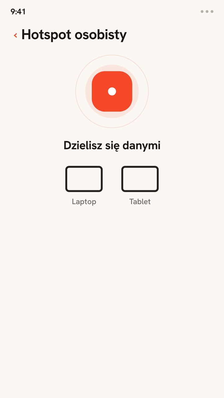Animacja: hotspot osobisty w telefonie udostępnia połączenie Zwitchy laptopowi i tabletowi, a one łączą się po kolei. Dane jednej eSIM działają na kilku urządzeniach.