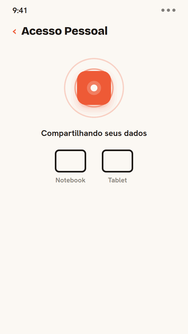 Animação em que o Acesso Pessoal de um telefone transmite sua conexão de dados da Zwitchy para um notebook e um tablet, que se conectam por vez, compartilhando os dados de um eSIM entre dispositivos.