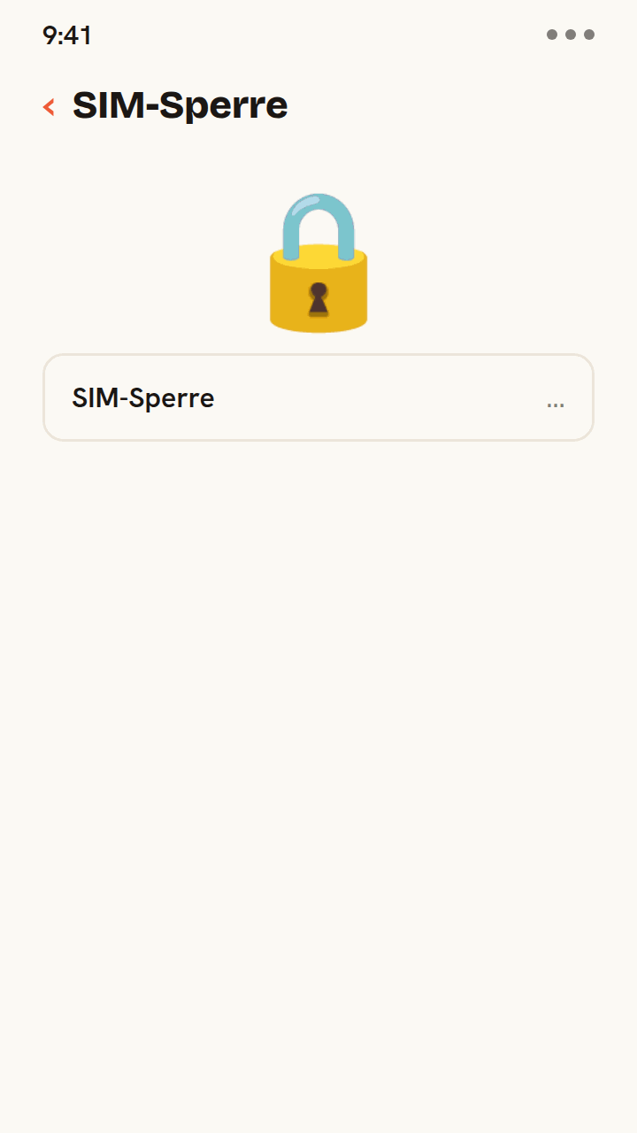 Animation der SIM-Sperre-Einstellung eines Handys: Ein Vorhängeschloss öffnet sich und der Status zeigt „Keine SIM-Beschränkungen“. Das bestätigt, dass das Handy entsperrt und bereit für eine Reise-eSIM ist.