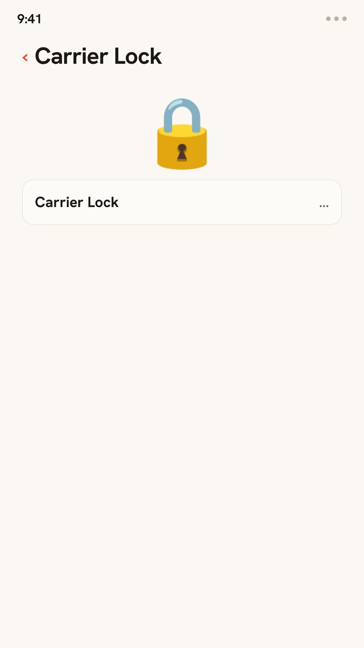 Animation of a phone's Carrier Lock setting: a padlock opens and the status reads 'No SIM restrictions', confirming the phone is carrier-unlocked and ready for a travel eSIM.