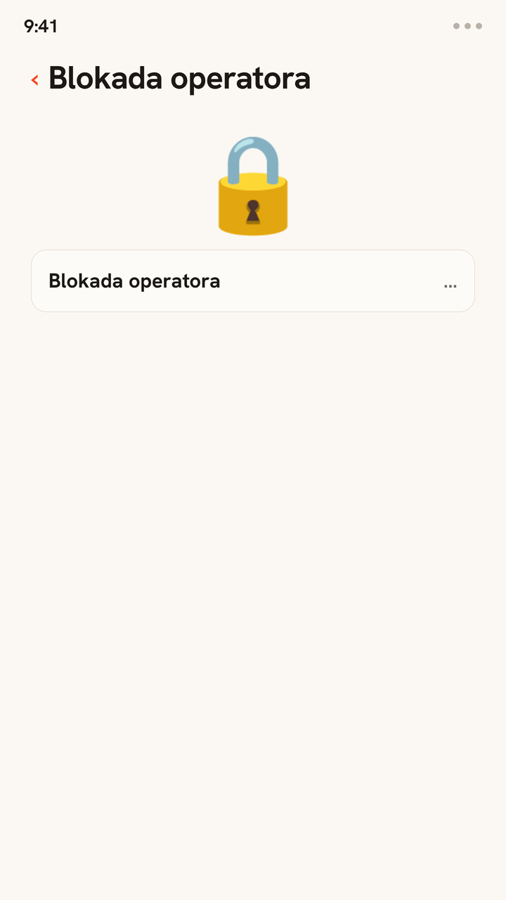Animacja ustawienia Blokada operatora w telefonie: kłódka się otwiera, a status pokazuje „Brak ograniczeń SIM”. To potwierdza, że telefon nie ma blokady sieci i przyjmie eSIM na podróż.