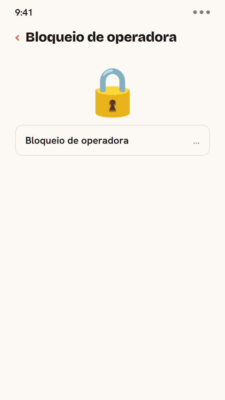 Animação da configuração Bloqueio de operadora de um telefone: um cadeado se abre e o status mostra 'Sem restrições de SIM', confirmando que o telefone está desbloqueado e pronto para um eSIM de viagem.
