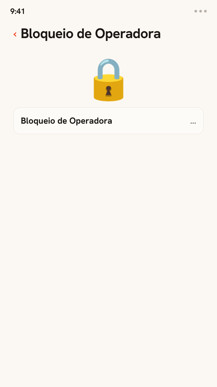 Animação do ajuste Bloqueio de Operadora no celular: um cadeado se abre e o status mostra “Sem restrições de SIM”, confirmando que o aparelho está desbloqueado e pronto para um eSIM de viagem.