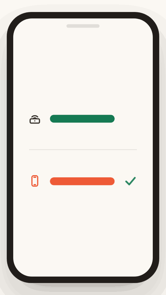 Animation comparing a pocket Wi-Fi device (its battery draining from green to red and needing a recharge) with a travel eSIM line that stays steadily connected with a green check.